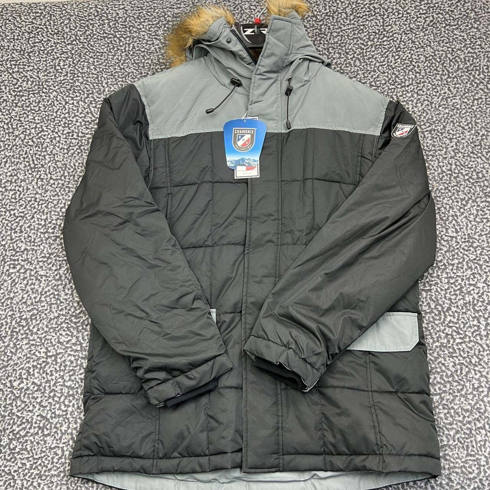 Chamonix Parka Jacket Men XL Black‎ Quilted Hooded Long Sleeve Outdoor New